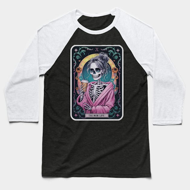 The Mom Life Skeleton Tarot Card Funny Sarcastic Occult Gothic Baseball T-Shirt by Lavender Celeste